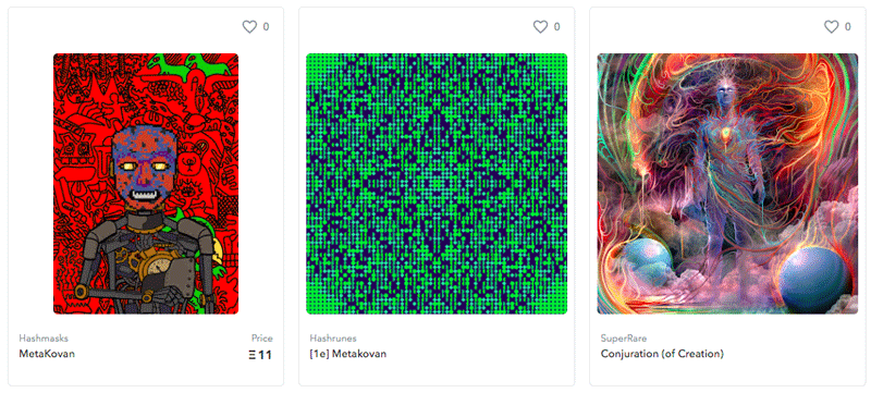 Three digital artworks from MetaKovan's collection on OpenSea.