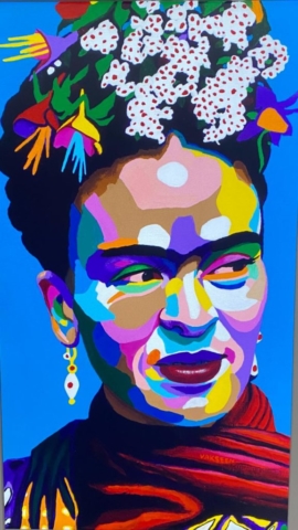 A Frida Kahlo NFT digital wall image at NFT LA