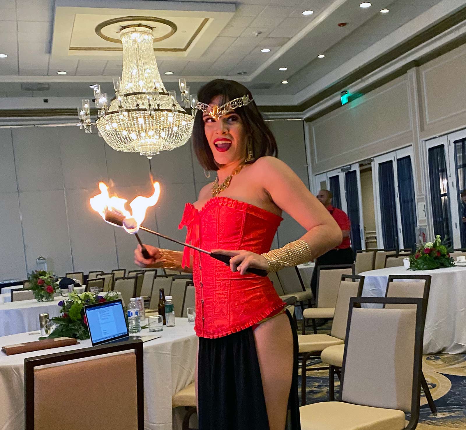 A fire dancer during a break at the Limitless conference at the Fairmont Hotel in San Juan.